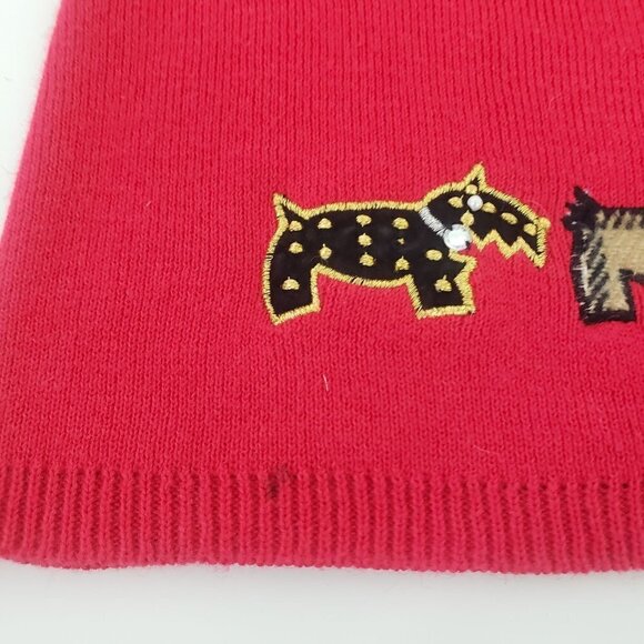 Berek Dog Cardigan Red Knit Cotton Blend V Neck Sweater Womens Size Large - Picture 6 of 15